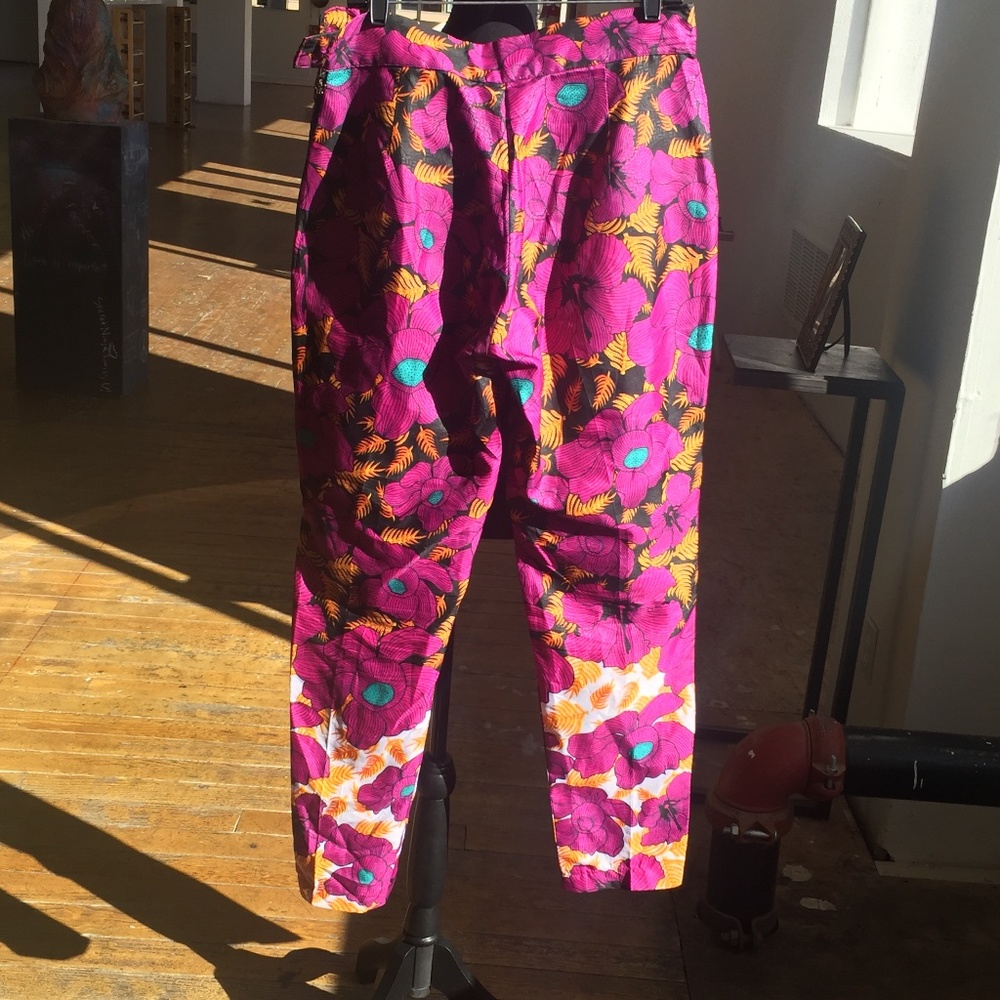 Purple/Black/Green/Orange/White handmade Abstract Floral Print Pants - Picture 5 of 5